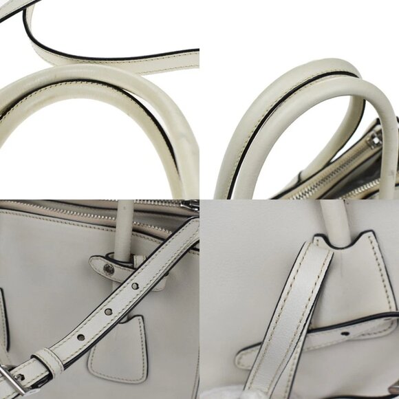 PRADA Logo 2Way Shoulder Hand Bag Glace Calf Leather White Talco 428-082525 - Picture 7 of 16